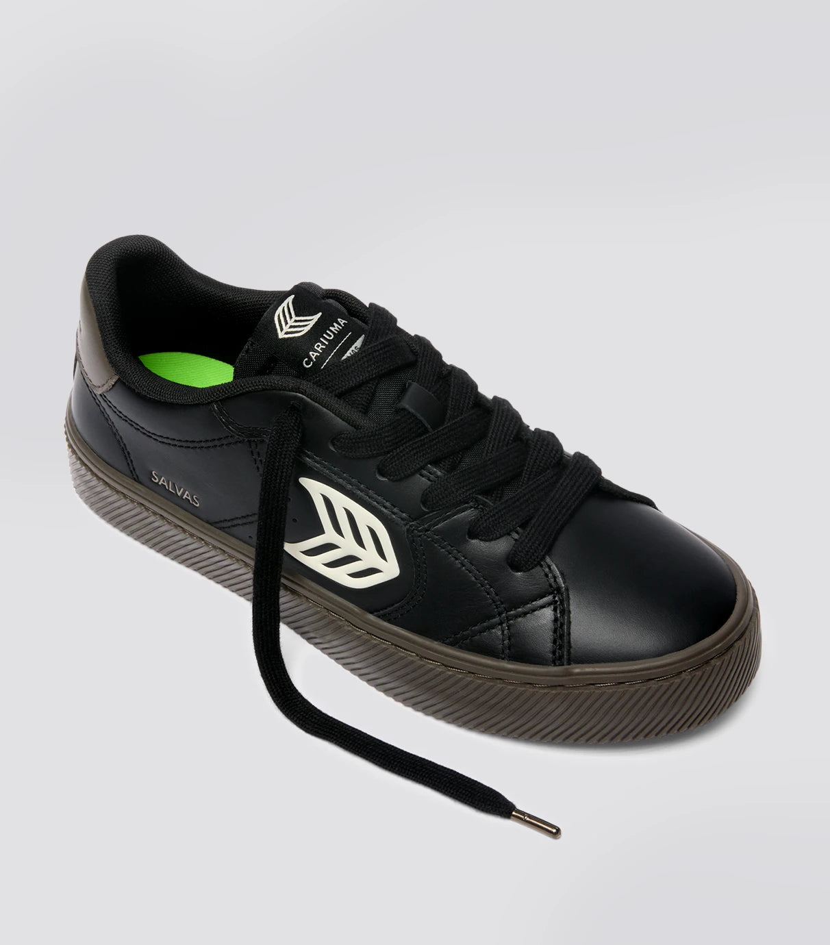SALVAS Teak Black Leather Ivory Logo Sneaker
