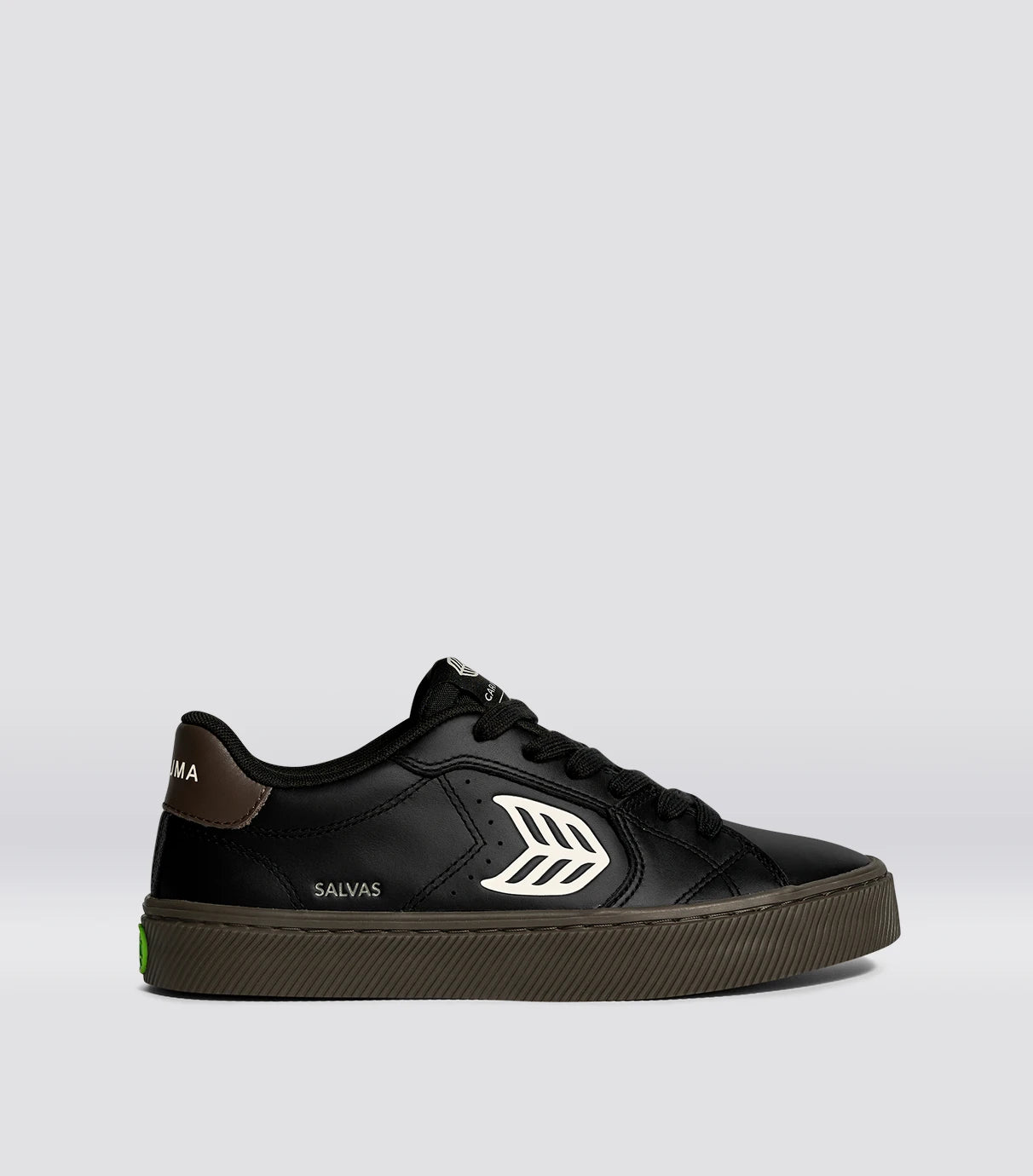 SALVAS Teak Black Leather Ivory Logo Sneaker