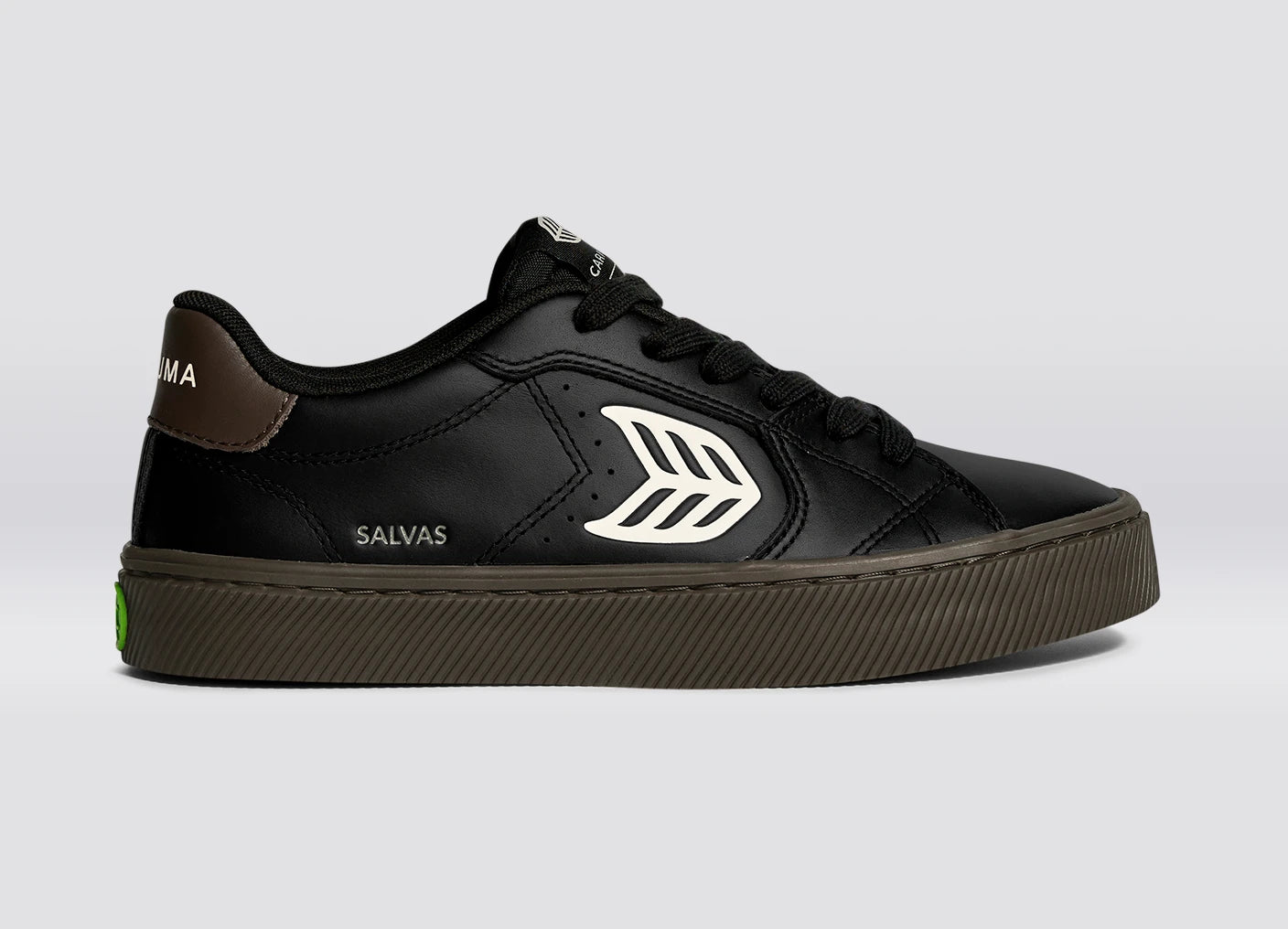 SALVAS Teak Black Leather Ivory Logo Sneaker