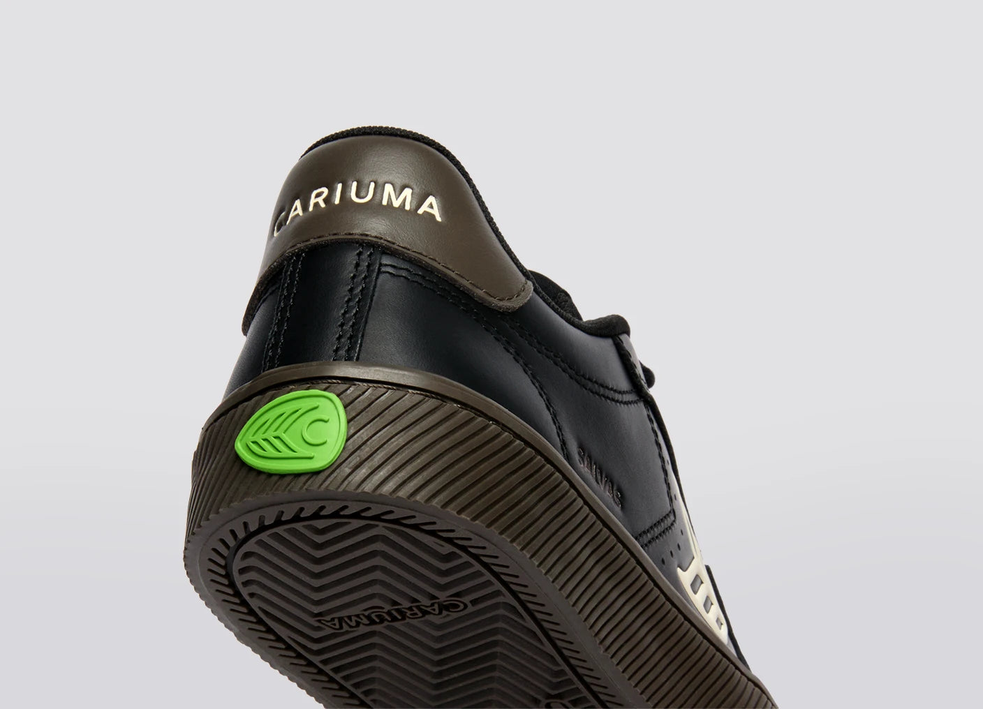 SALVAS Teak Black Leather Ivory Logo Sneaker