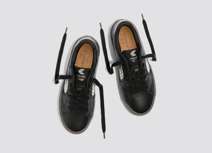 SALVAS Teak Black Leather Ivory Logo Sneaker