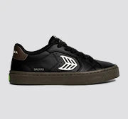SALVAS Teak Black Leather Ivory Logo Sneaker