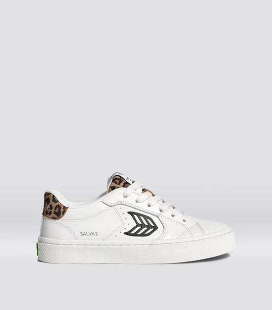 SALVAS 經典 皮革運動鞋 白色 豹紋