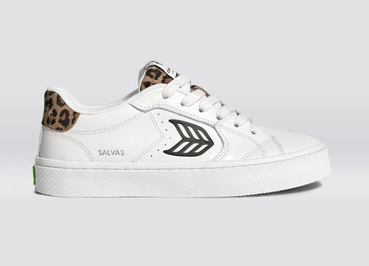 SALVAS 經典 皮革運動鞋 白色 豹紋