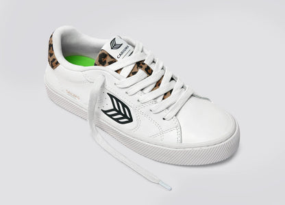 SALVAS 經典 皮革運動鞋 白色 豹紋