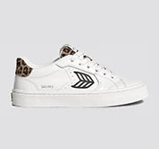 SALVAS 經典 皮革運動鞋 白色 豹紋