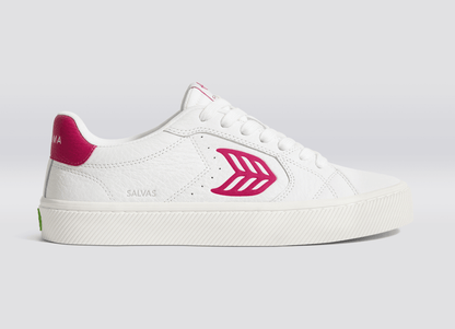 SALVAS 經典 皮革運動鞋 白色 桃紅色