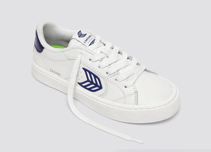 SALVAS 經典 皮革運動鞋 白色 海軍藍